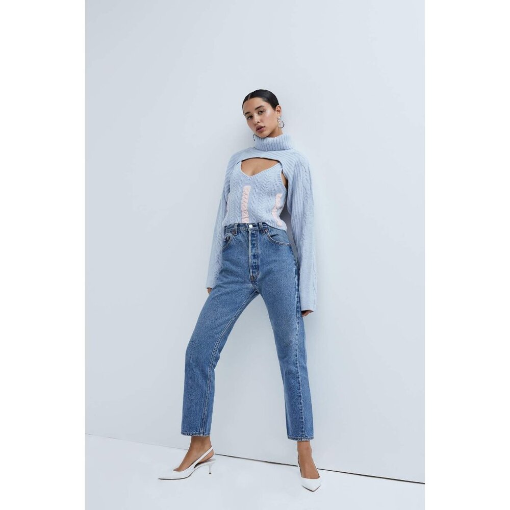 For Love & Lemons Blue & Pink Cable Knit 2-Piece Set Cropped Tank & Shrug XS/S - Picture 16 of 16